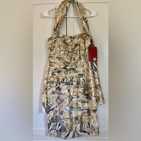 JS Collections Tiered Gold Ruffle Mini Dress - Picture 3 of 5